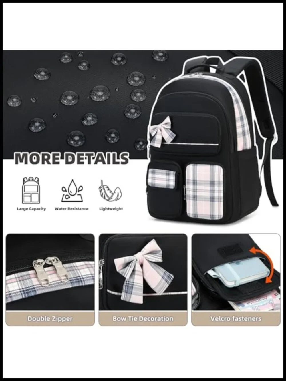 3-Piece Backpack Set with Lunch Box and Pencil Case, Water Resistant Laptop